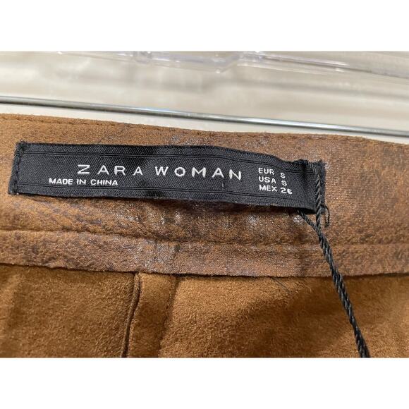 NWT -Zara Women's Skinny Faux Suede Leather Stretch Pants, Brown - Size S - Picture 12 of 16